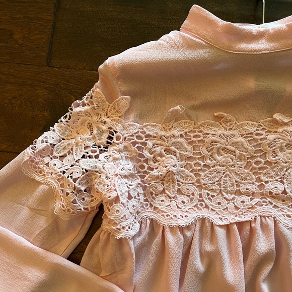 EXPRESS LIGHT PINK CHIFFON LACE BABY DOLL TOP SIZE MEDIUM - Picture 5 of 7